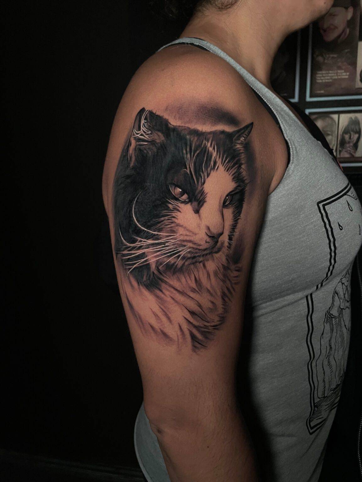 Cat memorial portrait tattoo - a heartfelt tribute